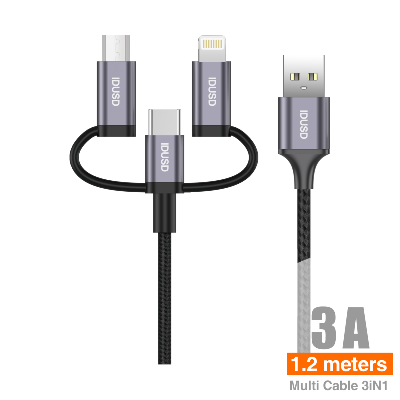 Cable Nylon 1,2 M USB 3 en 1 - C01A