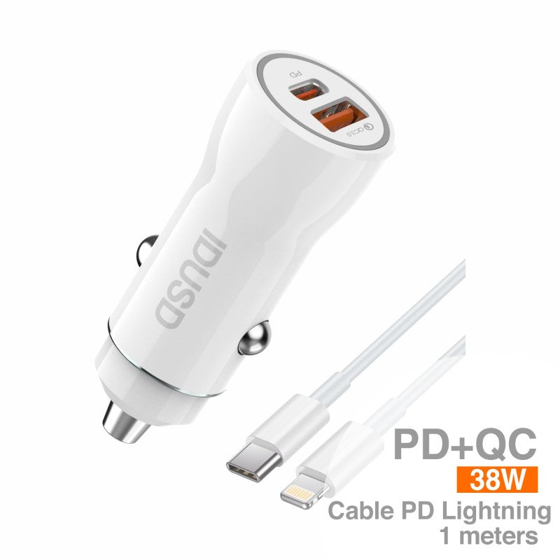 Cargador coche PD+QC 38W + PD Lightning - F55B