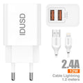 Smart Charger 2-USB 2.4A + Lightning 1.2M - D42B