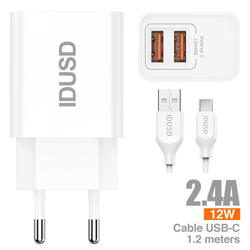 Smart Charger 2-USB 2.4A + Type-C 1.2M - D43B